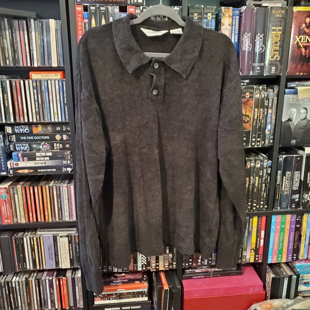 Vintage‎ Gray Knightsbridge Wide Collar 3-Button Sweater XL